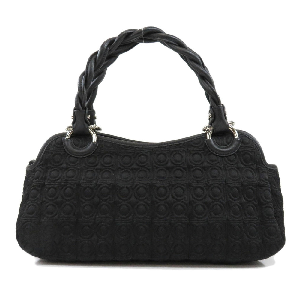 Salvatore Ferragamo Gancini Canvas Handbag Black